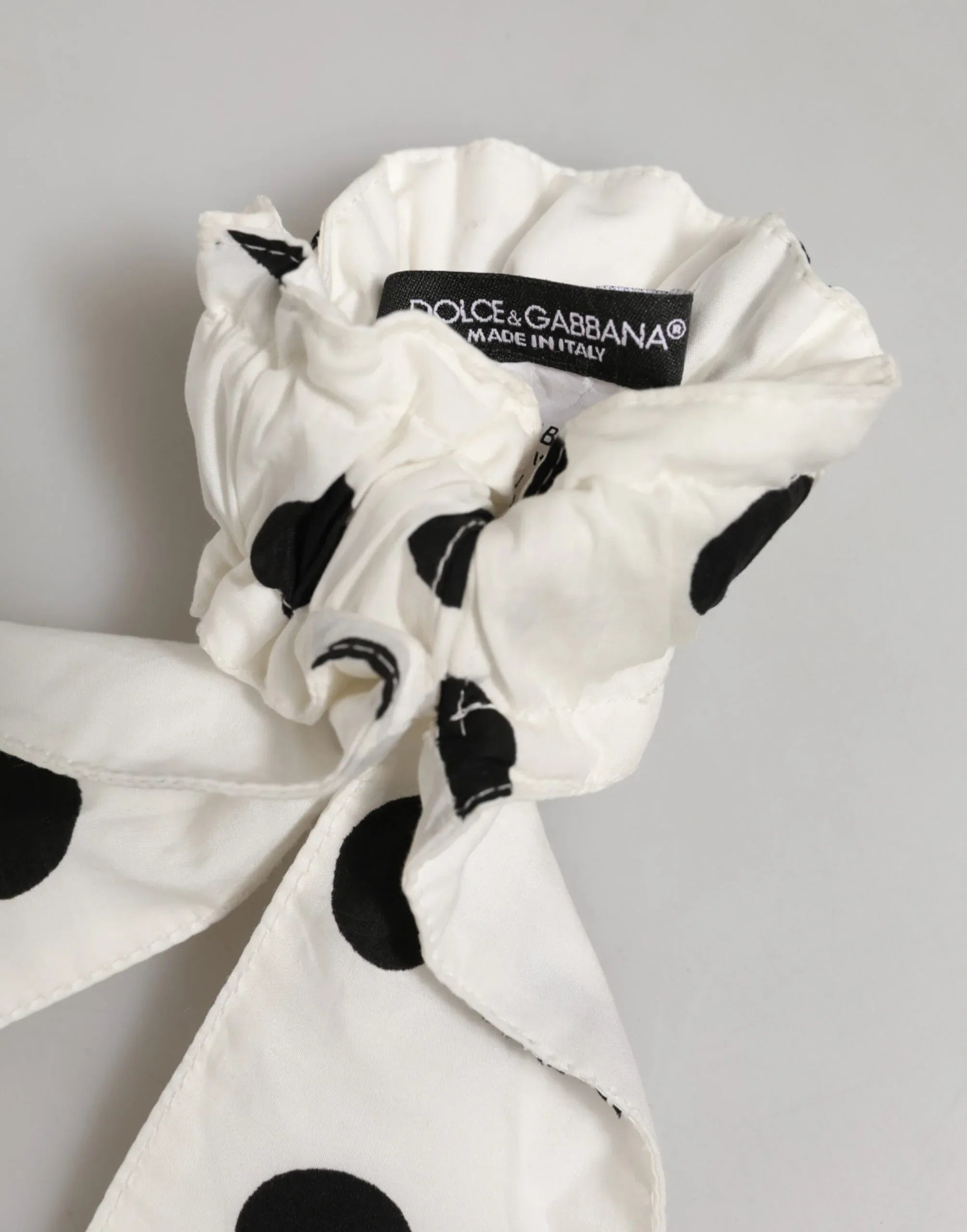 Dolce & Gabbana Scrunchie White Cotton Polka Dot Scarf Tie Accessory Hair - Zeiniez