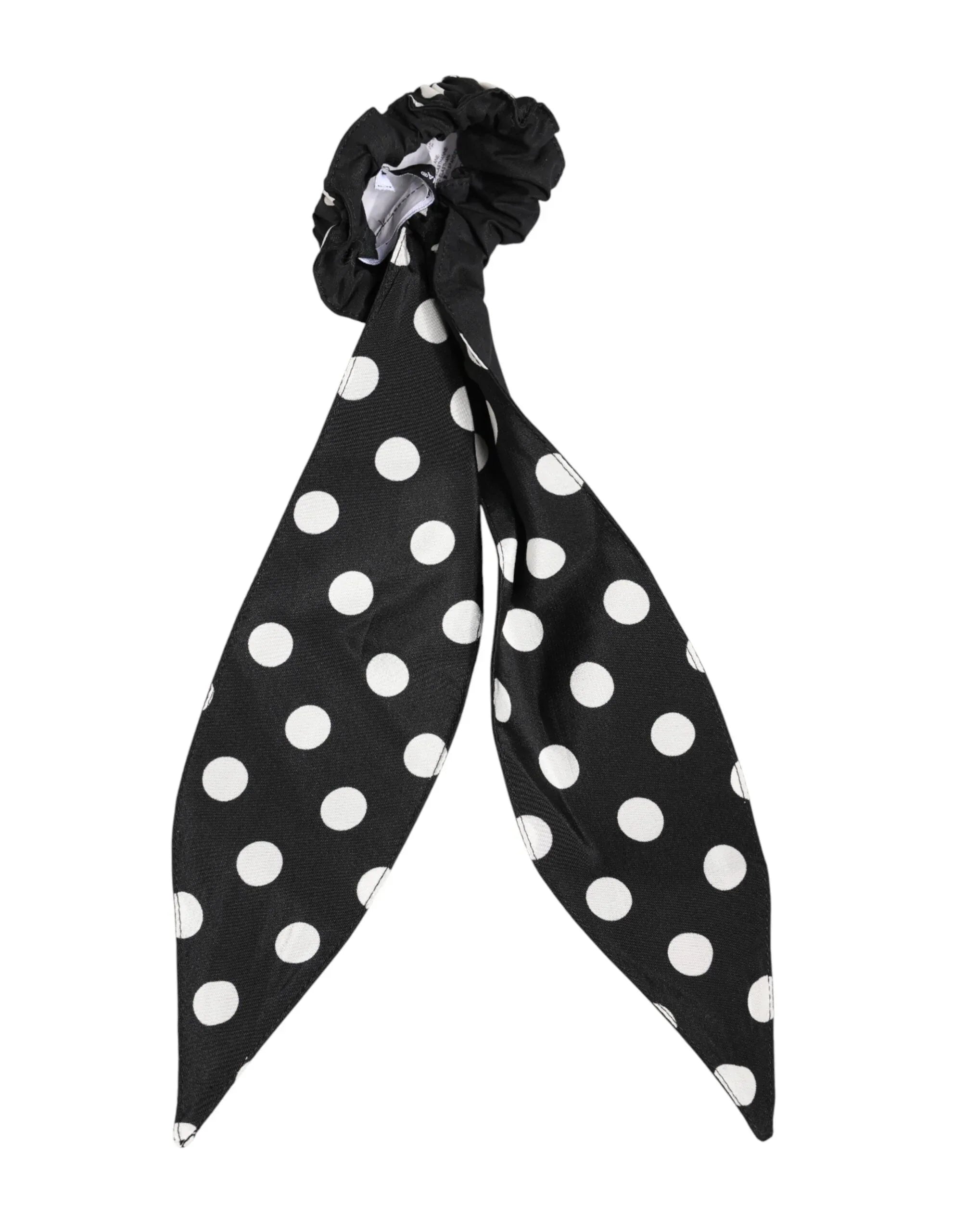 Dolce & Gabbana Black Cotton Polka Dot Scarf Tie Accessory Hair Scrunchie - Zeiniez