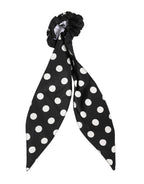 Dolce & Gabbana Black Cotton Polka Dot Scarf Tie Accessory Hair Scrunchie