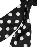 Dolce & Gabbana Black Cotton Polka Dot Scarf Tie Accessory Hair Scrunchie - Zeiniez