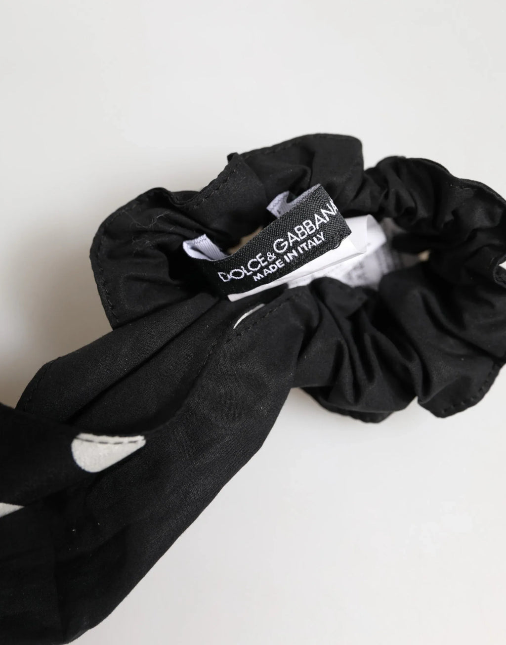 Dolce & Gabbana Black Cotton Polka Dot Scarf Tie Accessory Hair Scrunchie - Zeiniez