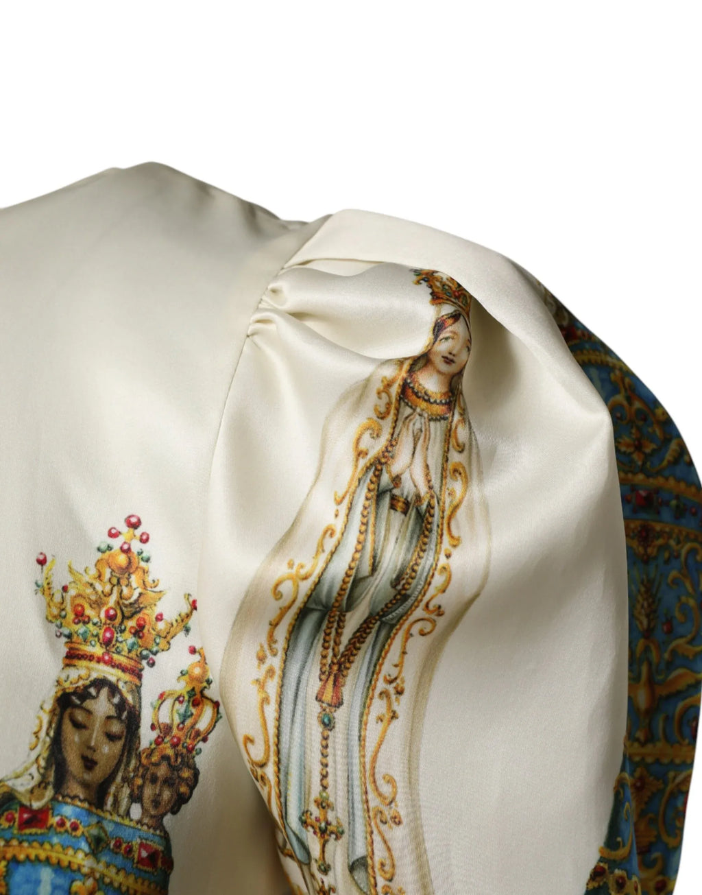 Dolce & Gabbana Beige Madonne Print Silk Short Sleeve Dress - Zeiniez