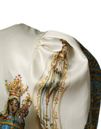 Dolce & Gabbana Beige Madonne Print Silk Short Sleeve Dress - Zeiniez