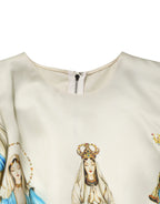 Dolce & Gabbana Beige Madonne Print Silk Short Sleeve Dress - Zeiniez