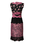 Dolce & Gabbana Black Pink Floral Lace Silk Sheath Dress - Zeiniez