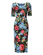 Dolce & Gabbana Black Floral Print Viscose Sheath Midi Dress - Zeiniez