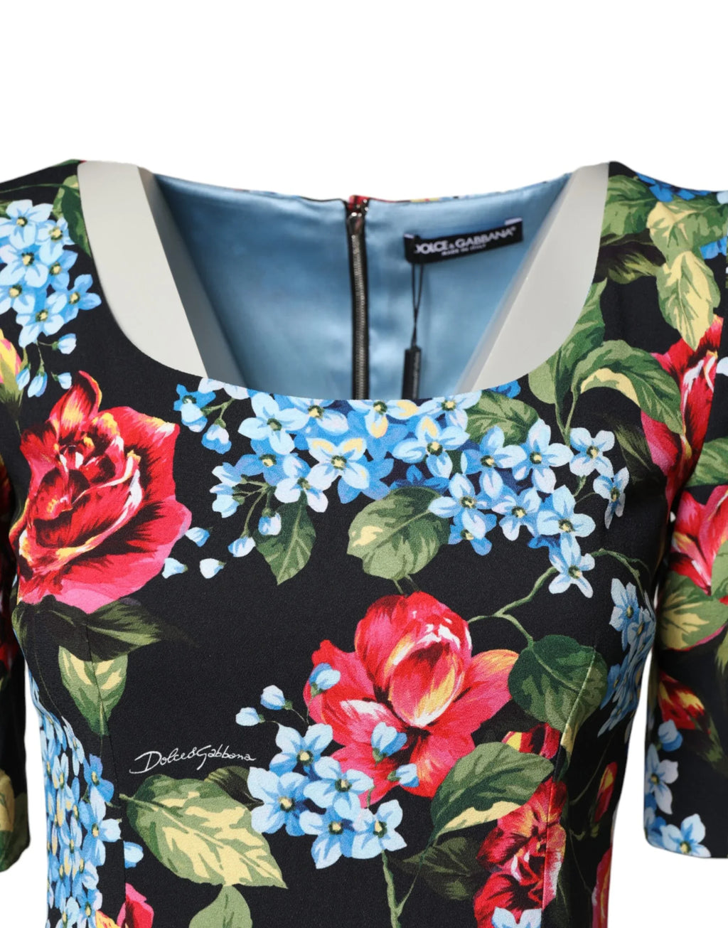 Dolce & Gabbana Black Floral Print Viscose Sheath Midi Dress - Zeiniez