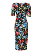 Dolce & Gabbana Black Floral Print Viscose Sheath Midi Dress - Zeiniez