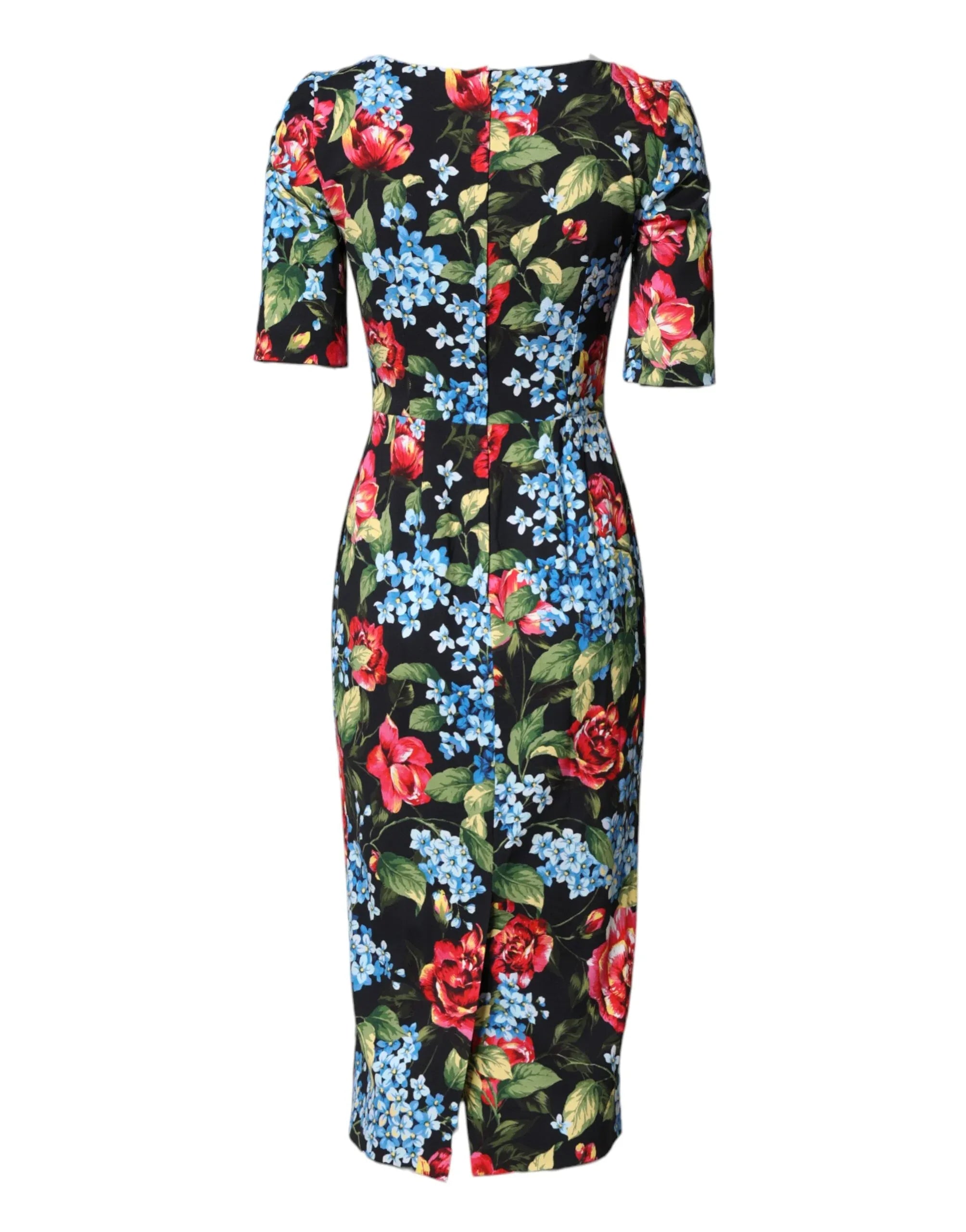 Dolce & Gabbana Black Floral Print Viscose Sheath Midi Dress - Zeiniez