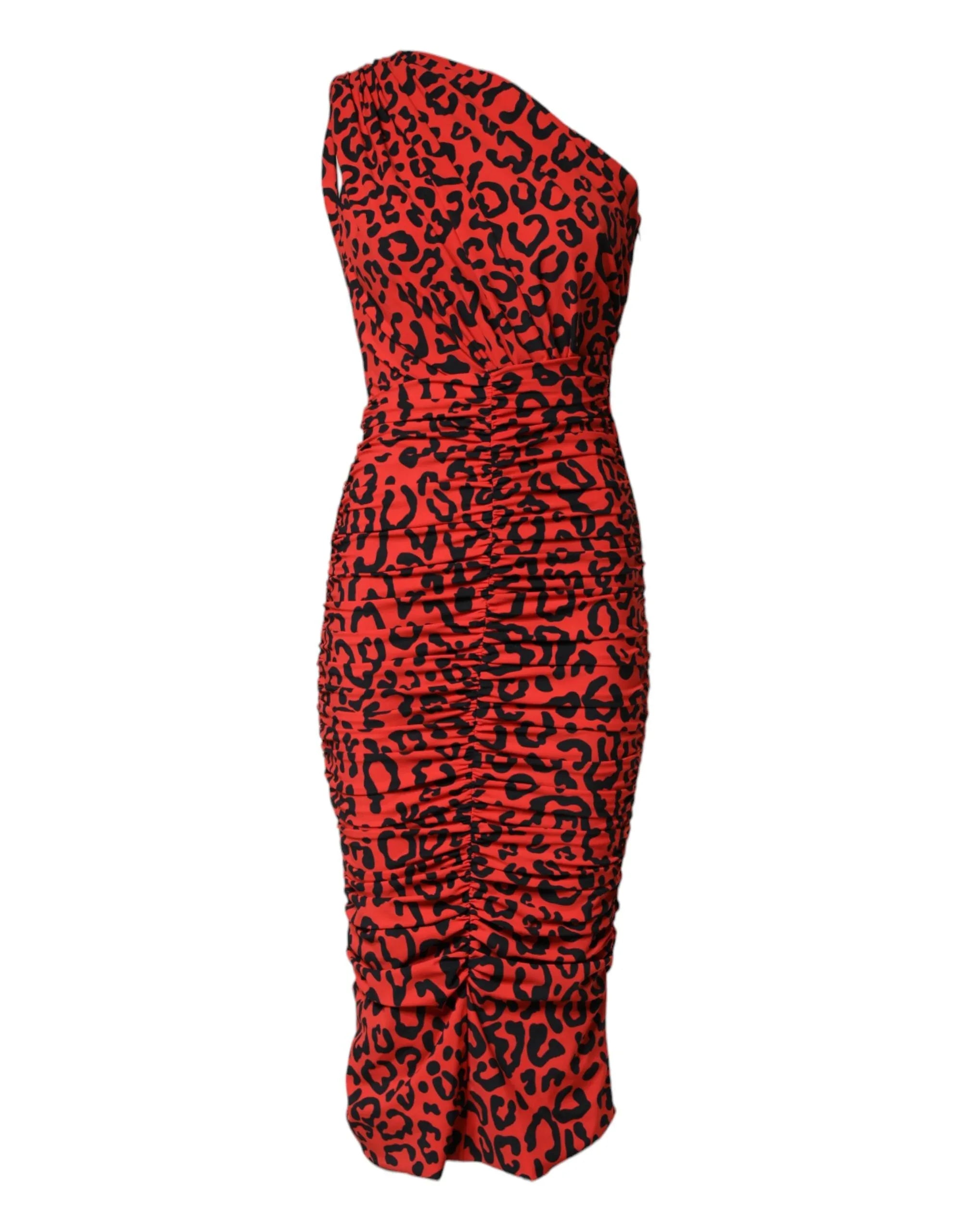 Dolce & Gabbana Red Leopard Print Nylon Sheath Midi Dress - Zeiniez