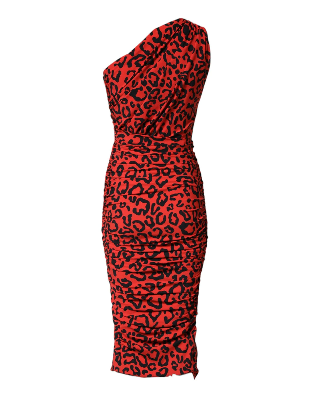 Dolce & Gabbana Red Leopard Print Nylon Sheath Midi Dress - Zeiniez