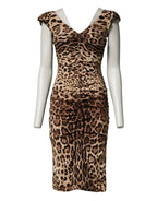 Dolce & Gabbana Brown Leopard Sleeveless Sheath Midi Dress - Zeiniez