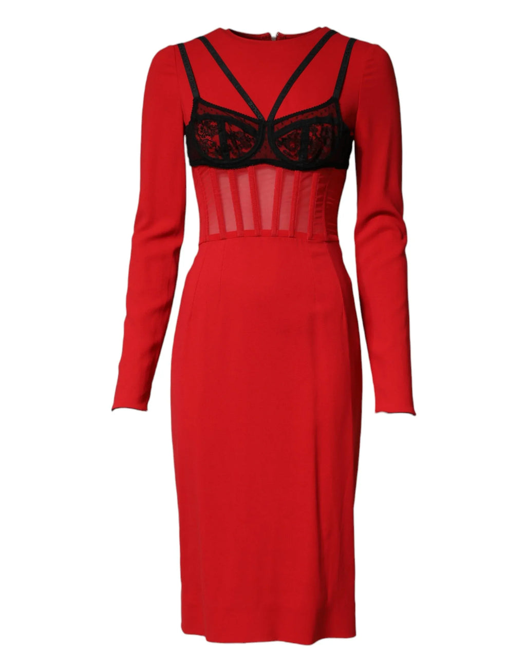 Dolce & Gabbana Black Red Contrasting Bra Cady Midi Dress - Zeiniez