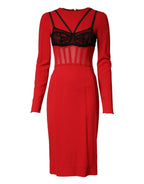 Dolce & Gabbana Black Red Contrasting Bra Cady Midi Dress - Zeiniez