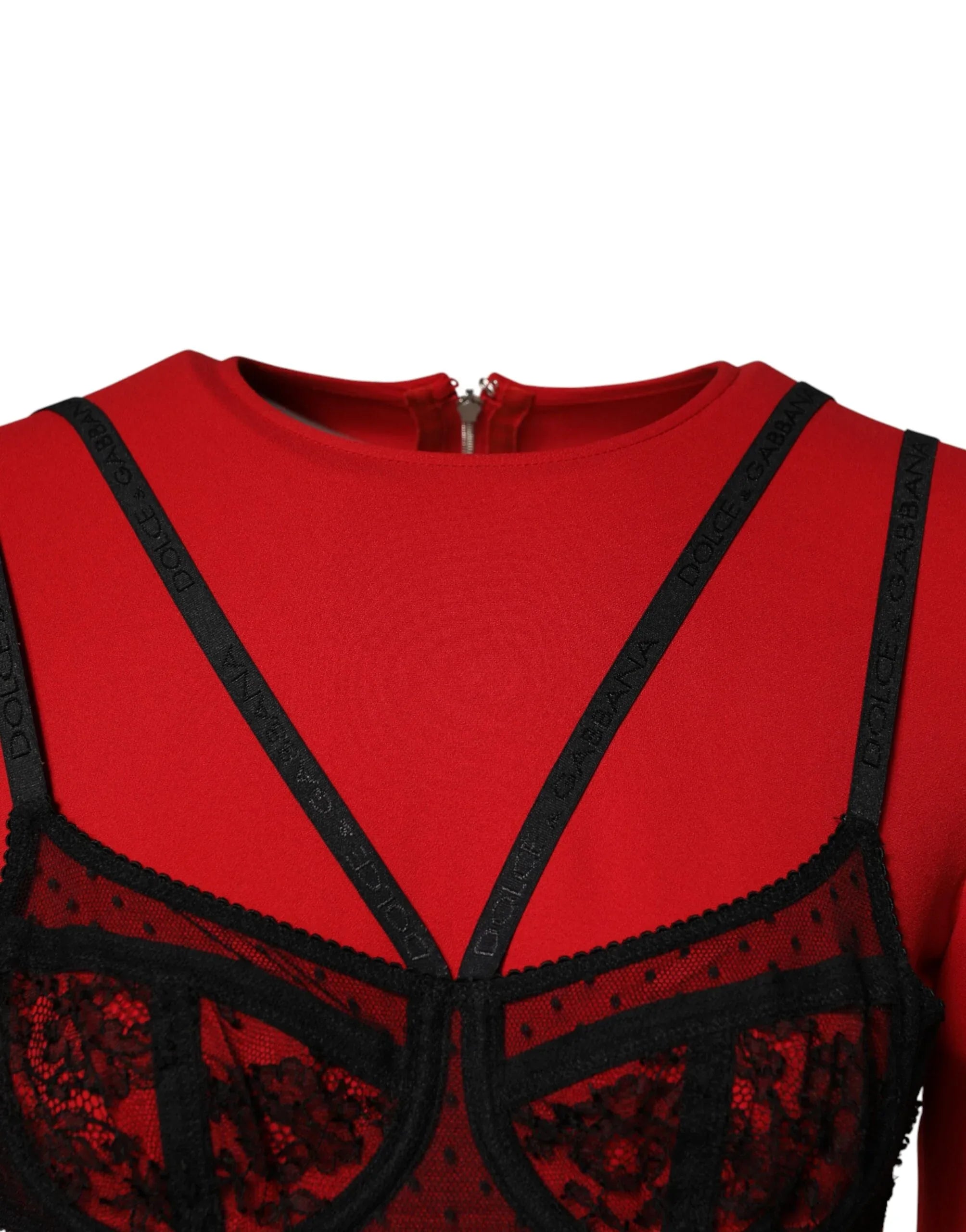 Dolce & Gabbana Black Red Contrasting Bra Cady Midi Dress - Zeiniez