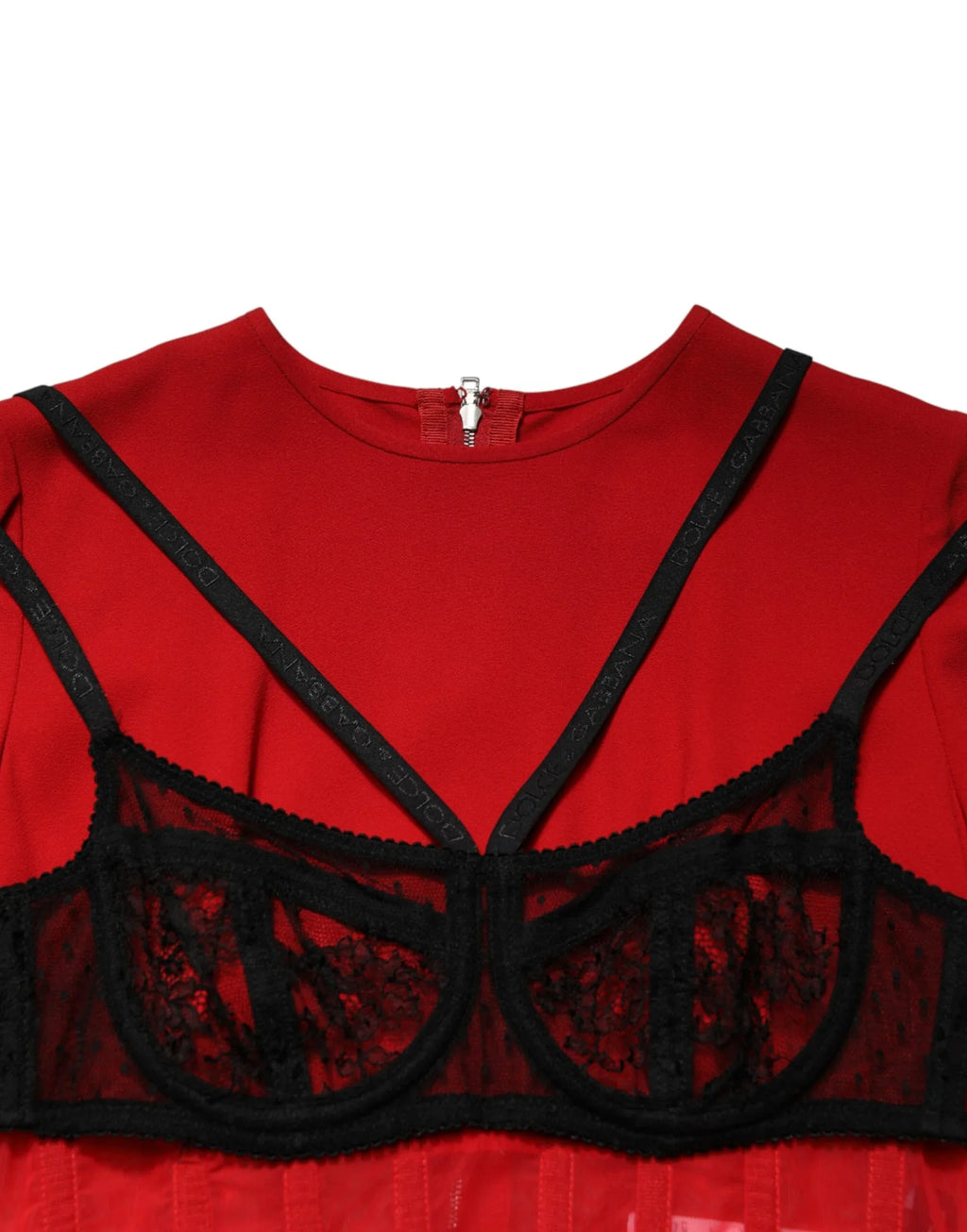 Dolce & Gabbana Black Red Contrasting Bra Cady Midi Dress - Zeiniez