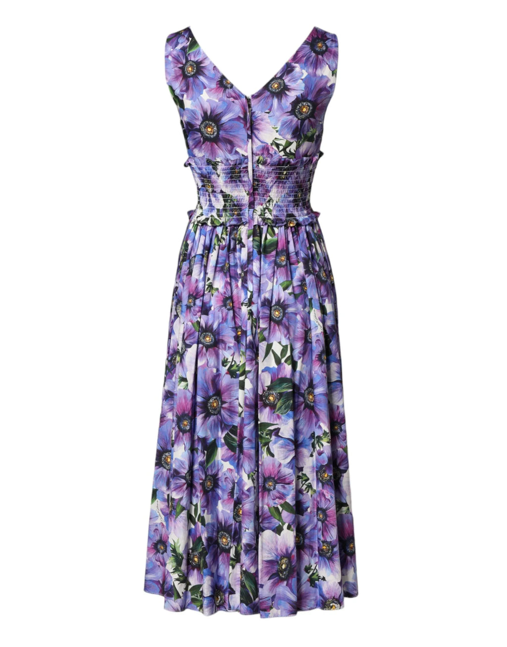 Dolce & Gabbana Purple Anemone Print Pleated Midi Dress - Zeiniez