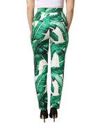 Dolce & Gabbana White Green Leaf High Waist Trousers Pants - Zeiniez