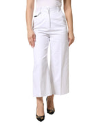 Dolce & Gabbana White Cotton High Waist WideLeg Cropped Pants - Zeiniez