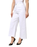 Dolce & Gabbana White Cotton High Waist WideLeg Cropped Pants - Zeiniez