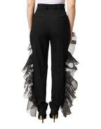 Dolce & Gabbana Black High Waist Tulle Wool Trouser Pants - Zeiniez