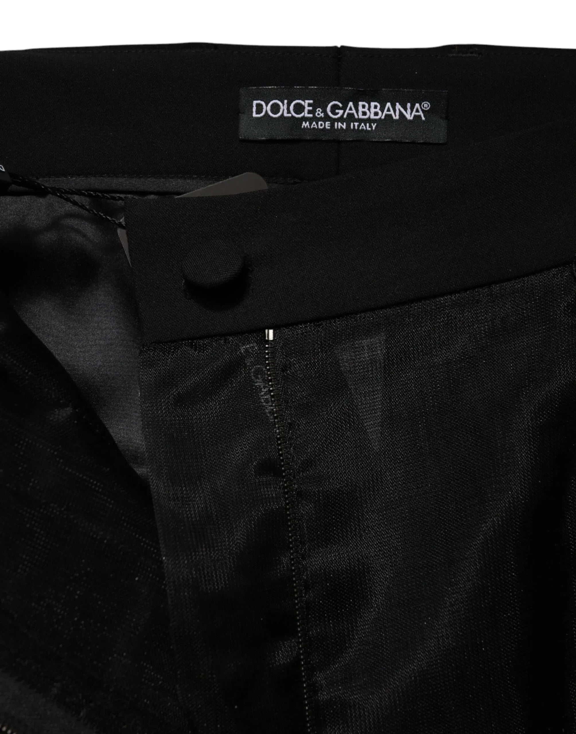 Dolce & Gabbana Black High Waist Tulle Wool Trouser Pants - Zeiniez