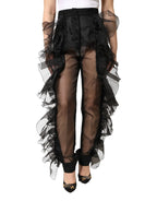Dolce & Gabbana Black High Waist Tulle Wool Trouser Pants - Zeiniez