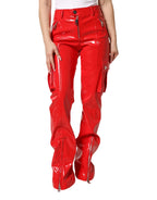 Dolce & Gabbana Red Glossy Polyester Cargo Boot Cut Pants - Zeiniez