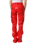 Dolce & Gabbana Red Glossy Polyester Cargo Boot Cut Pants - Zeiniez