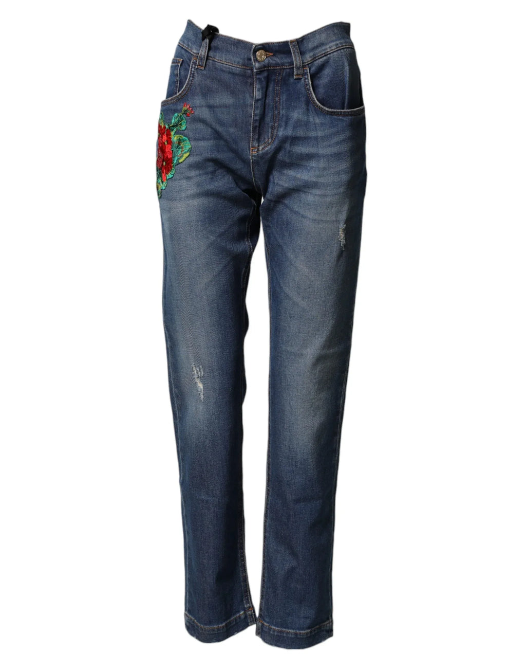 Dolce & Gabbana Blue Floral Embroidered BOYFRIEND Denim Jeans - Zeiniez