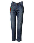 Dolce & Gabbana Blue Floral Embroidered BOYFRIEND Denim Jeans - Zeiniez