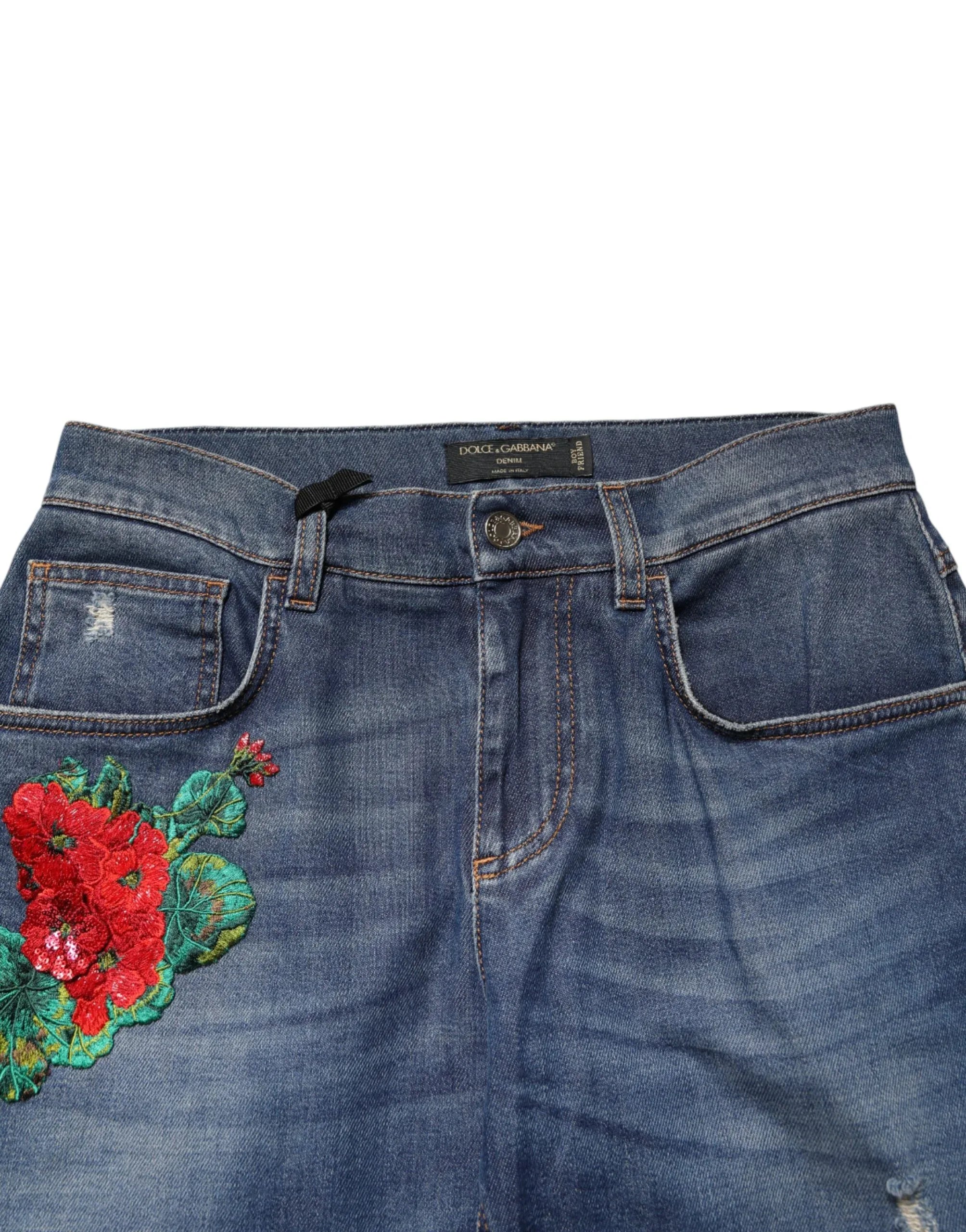 Dolce & Gabbana Blue Floral Embroidered BOYFRIEND Denim Jeans - Zeiniez