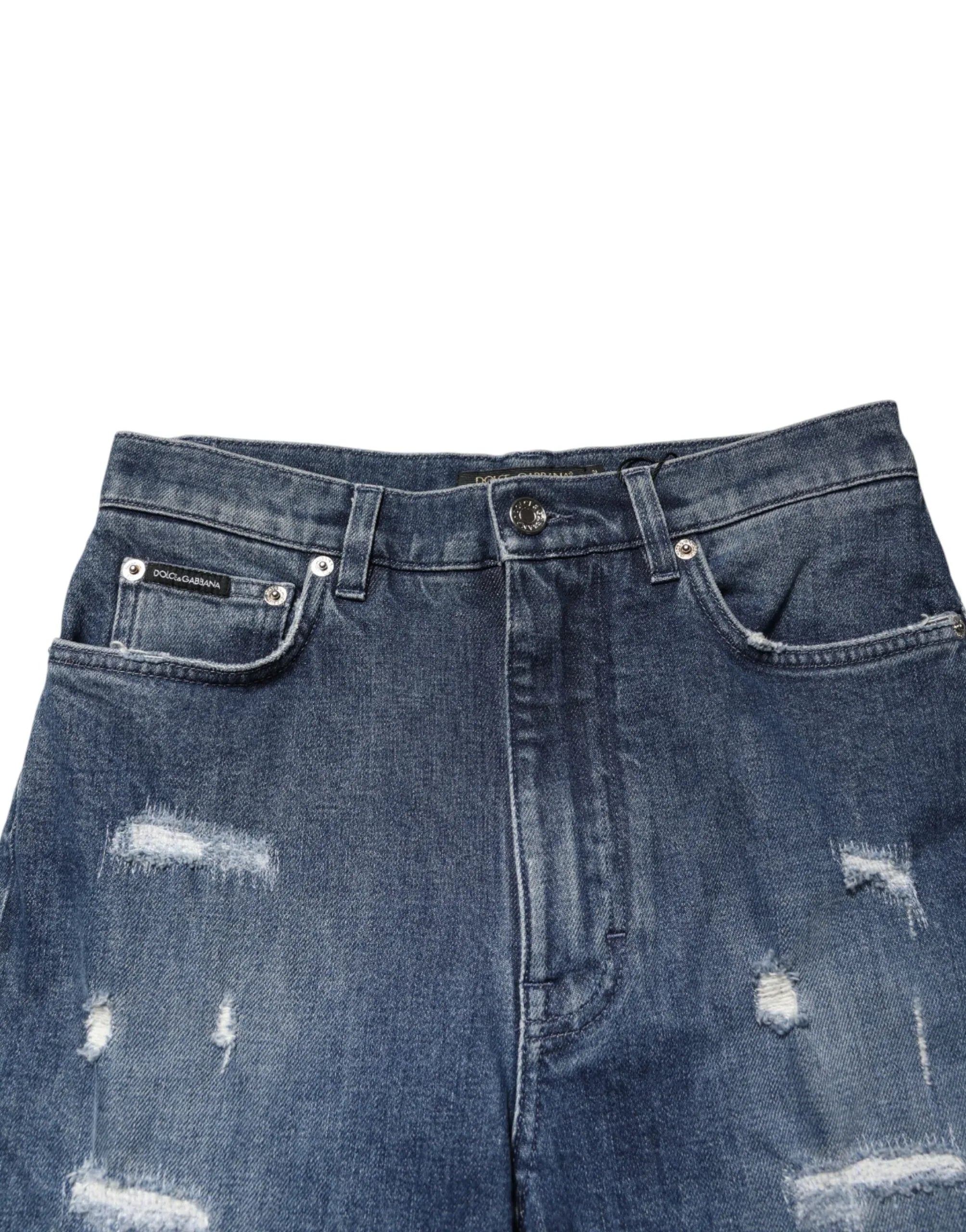 Dolce & Gabbana Blue Distressed Washed Logo GRACE Denim Jeans - Zeiniez