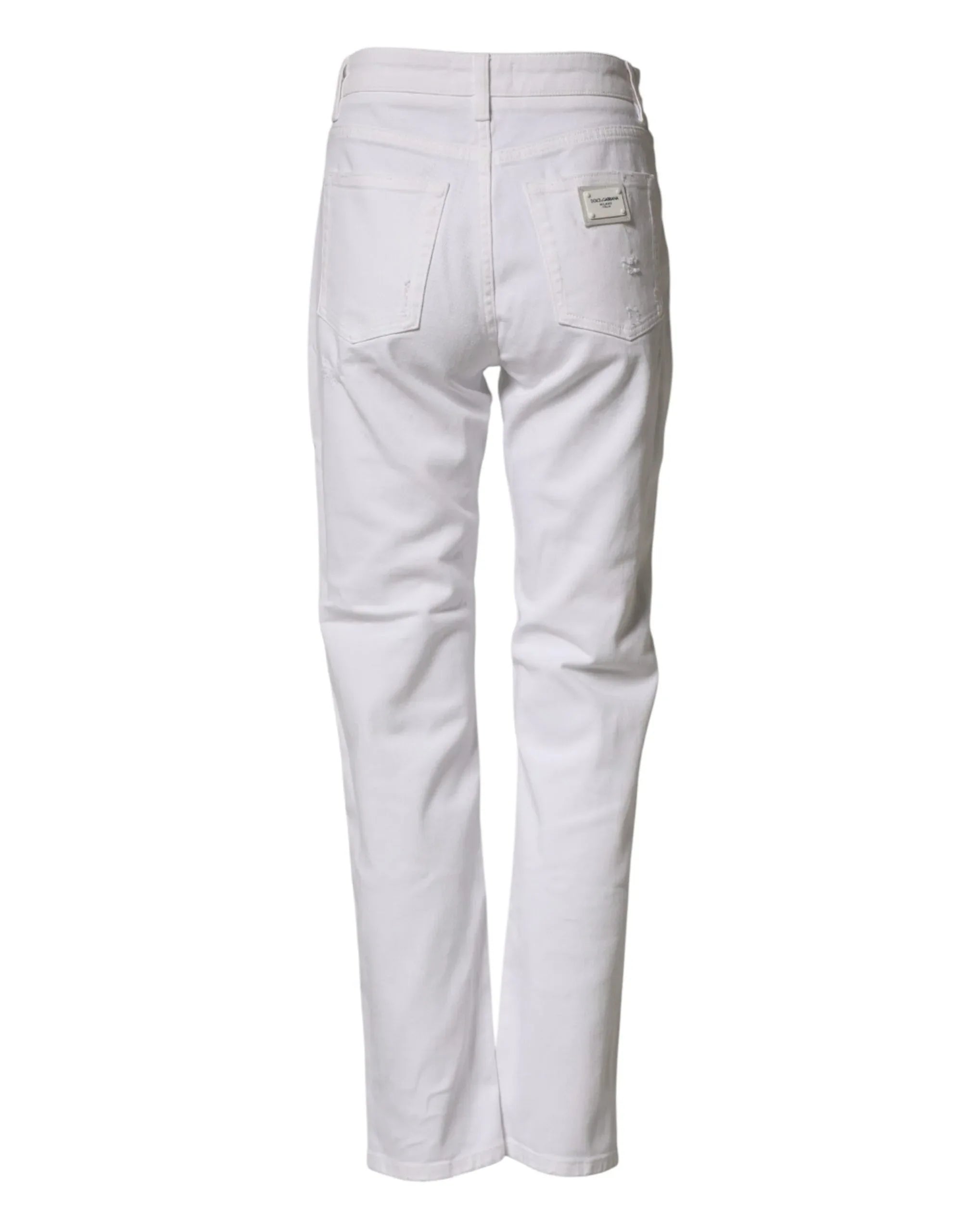 Dolce & Gabbana White Distressed Cotton BOYFRIEND Denim Jeans - Zeiniez
