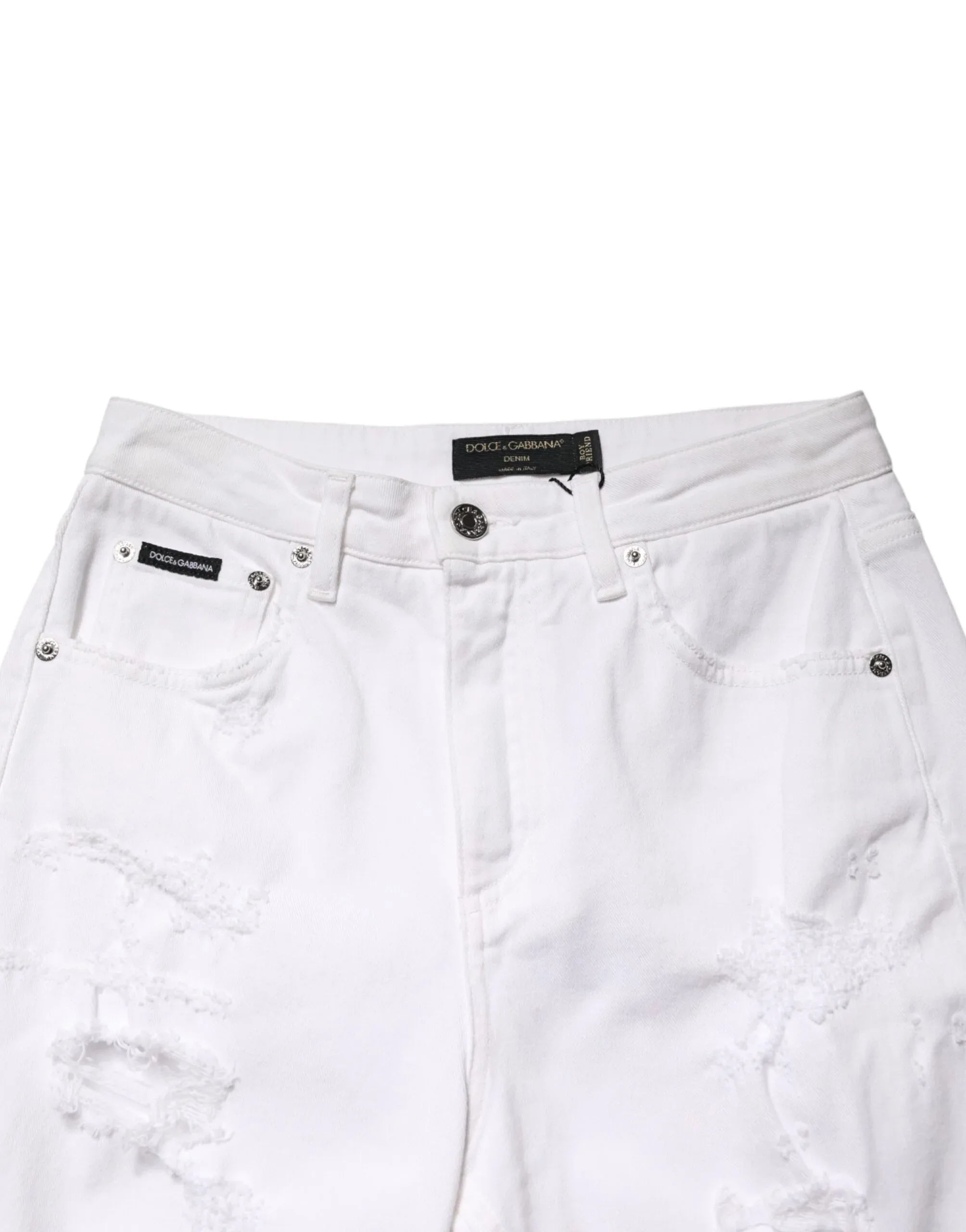 Dolce & Gabbana White Distressed Cotton BOYFRIEND Denim Jeans - Zeiniez