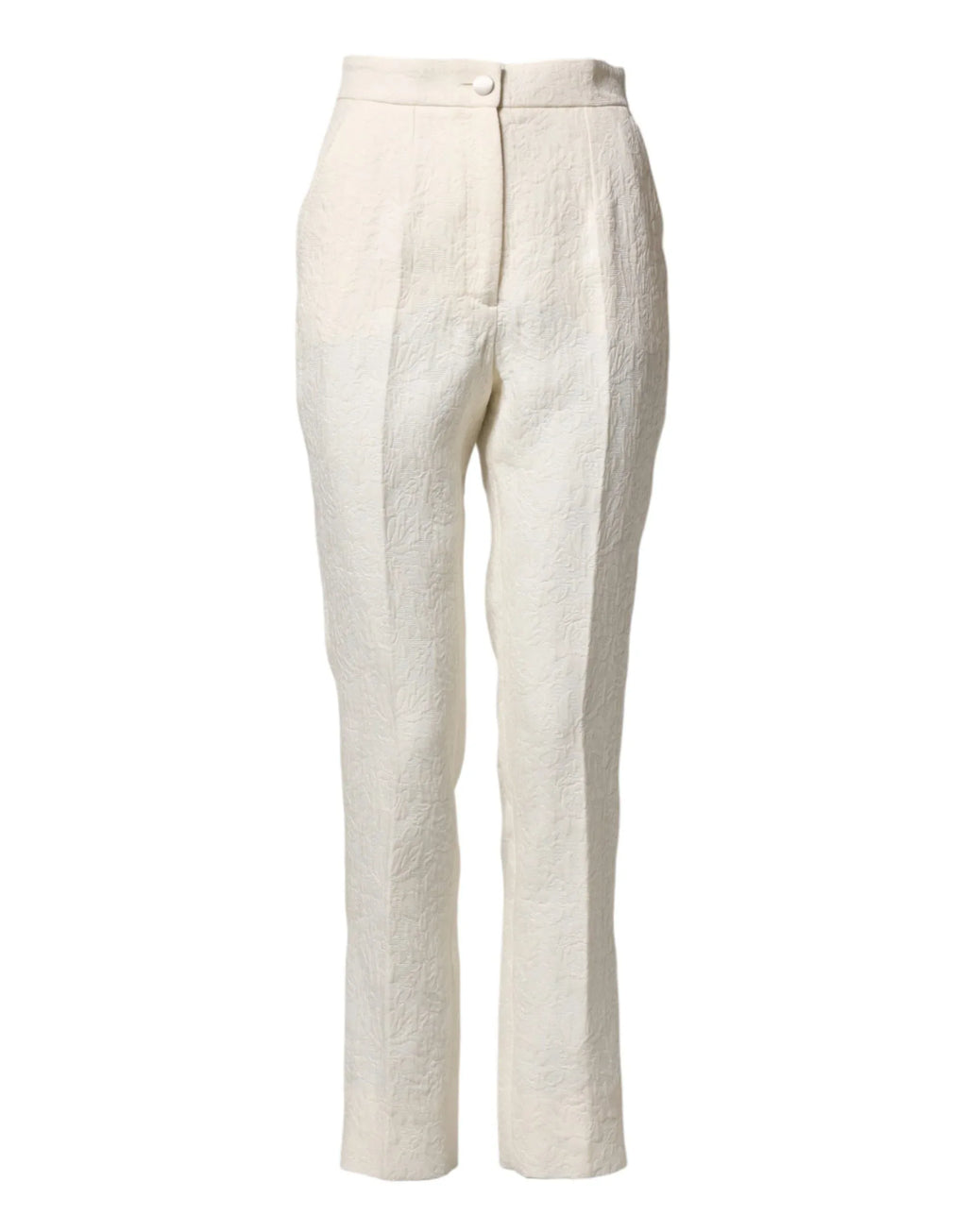 Dolce & Gabbana White Cotton Floral Brocade Dress Pants - Zeiniez