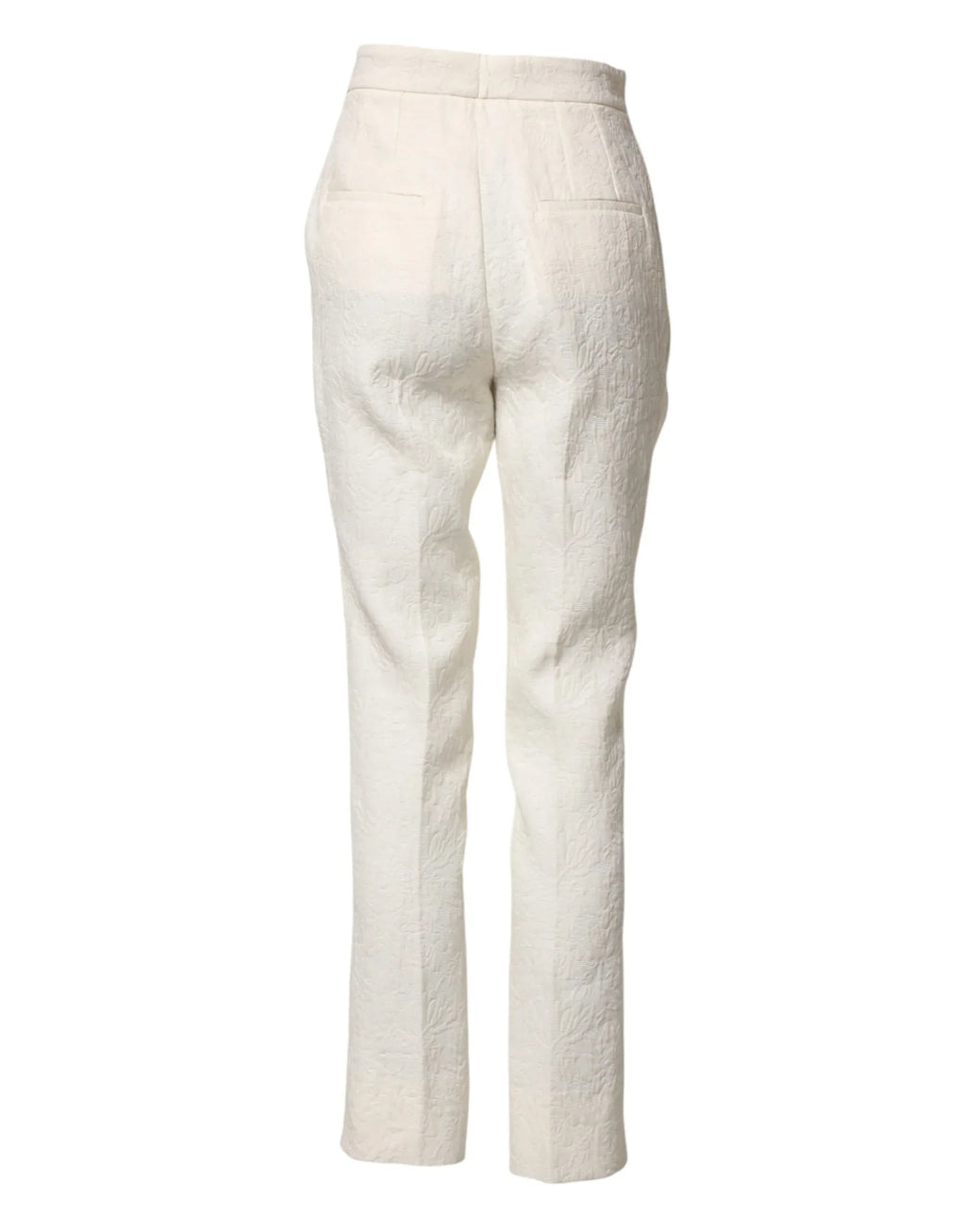Dolce & Gabbana White Cotton Floral Brocade Dress Pants - Zeiniez