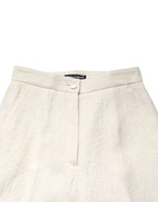 Dolce & Gabbana White Cotton Floral Brocade Dress Pants - Zeiniez