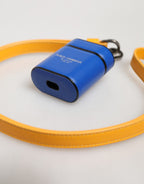 Dolce & Gabbana Blue Yellow Calfskin Leather Logo Strap Men Airpods Case