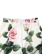 Dolce & Gabbana White Floral Print High Waist Hotpants Short - Zeiniez