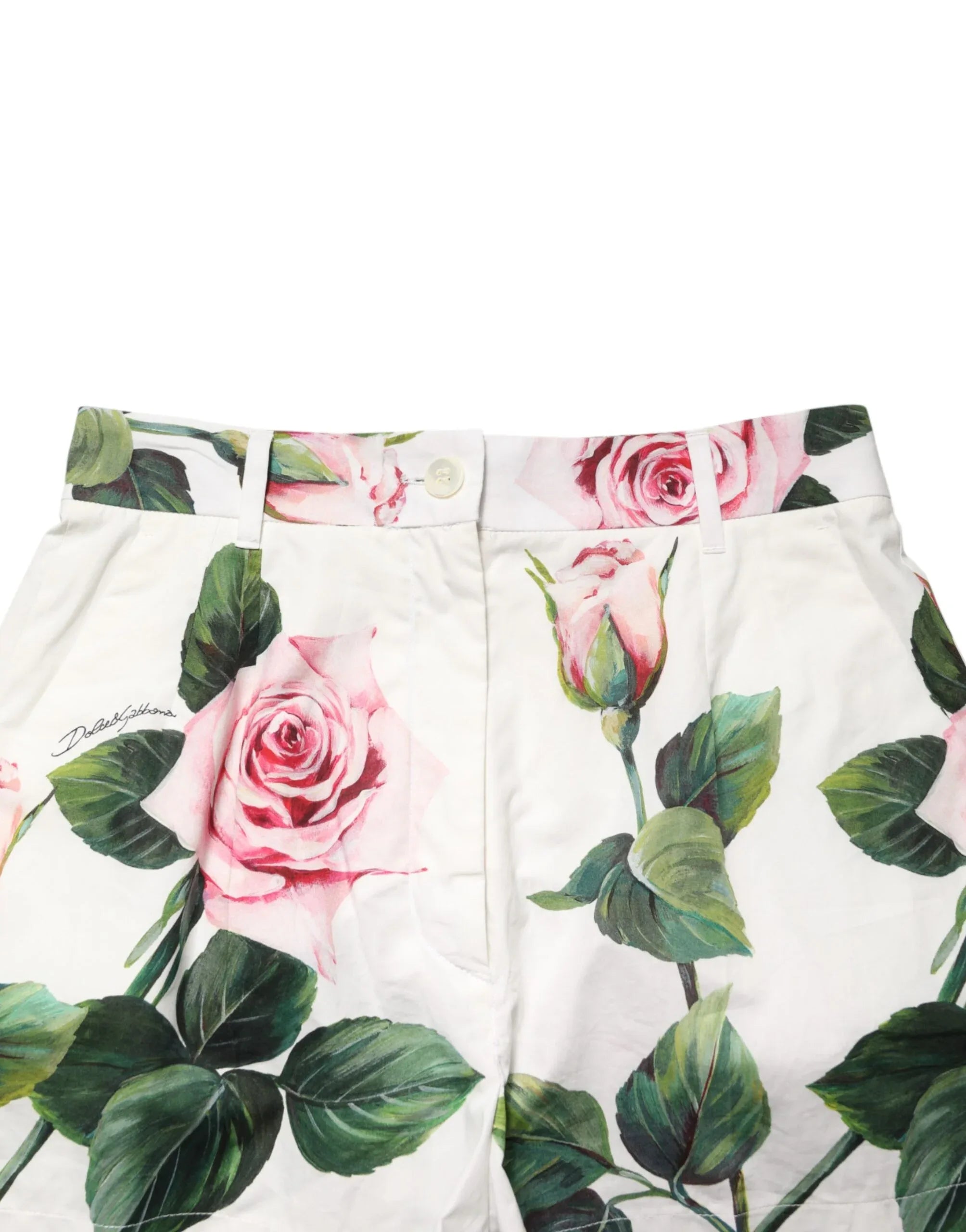 Dolce & Gabbana White Floral Print High Waist Hotpants Short - Zeiniez