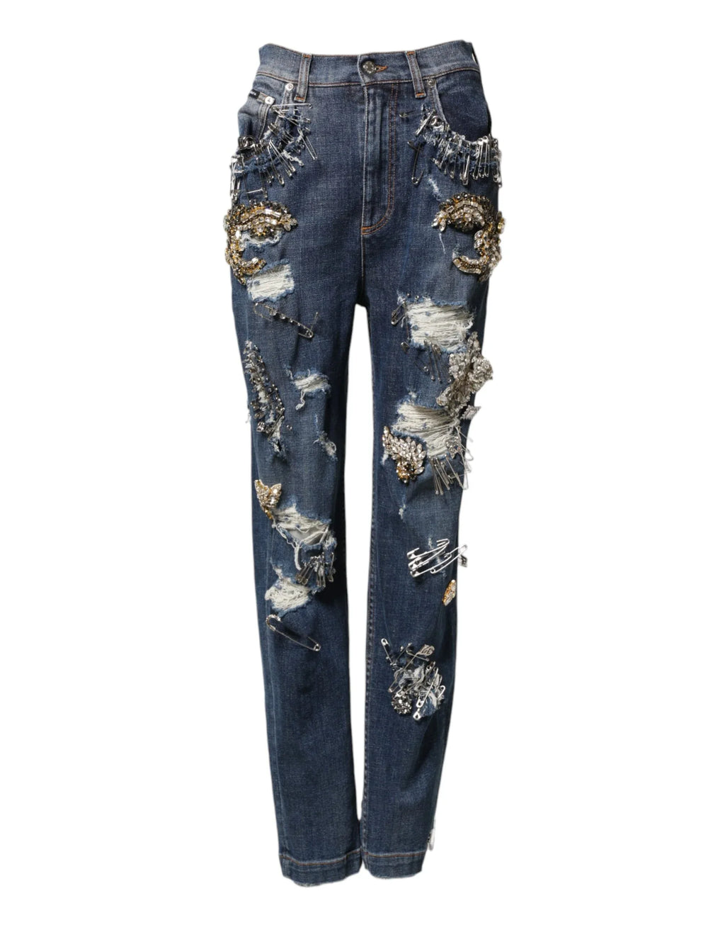 Dolce & Gabbana Blue Cotton Rhinestone Embellish Denim Jeans - Zeiniez