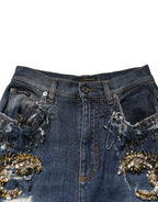Dolce & Gabbana Blue Cotton Rhinestone Embellish Denim Jeans - Zeiniez