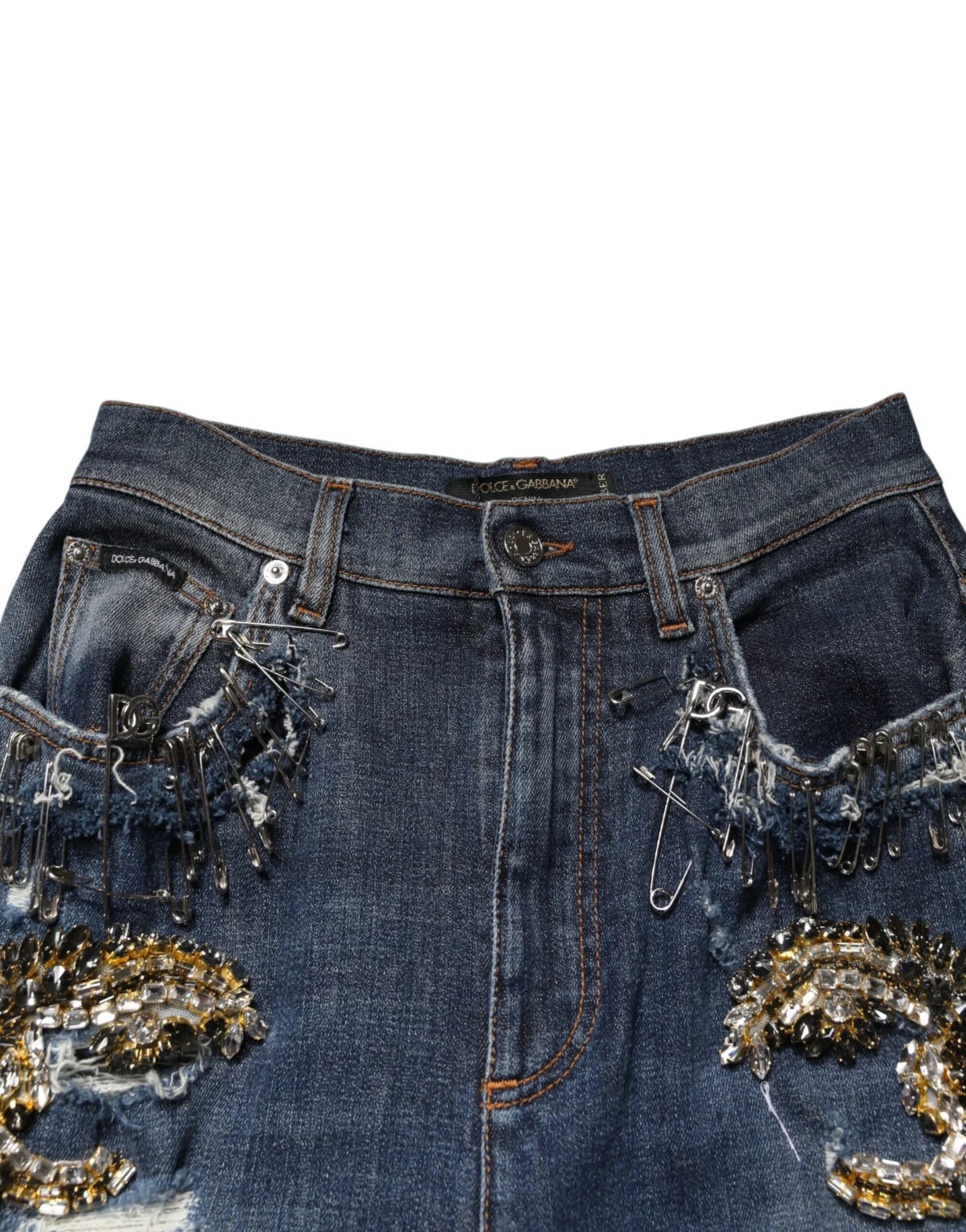 Dolce & Gabbana Blue Cotton Rhinestone Embellish Denim Jeans - Zeiniez