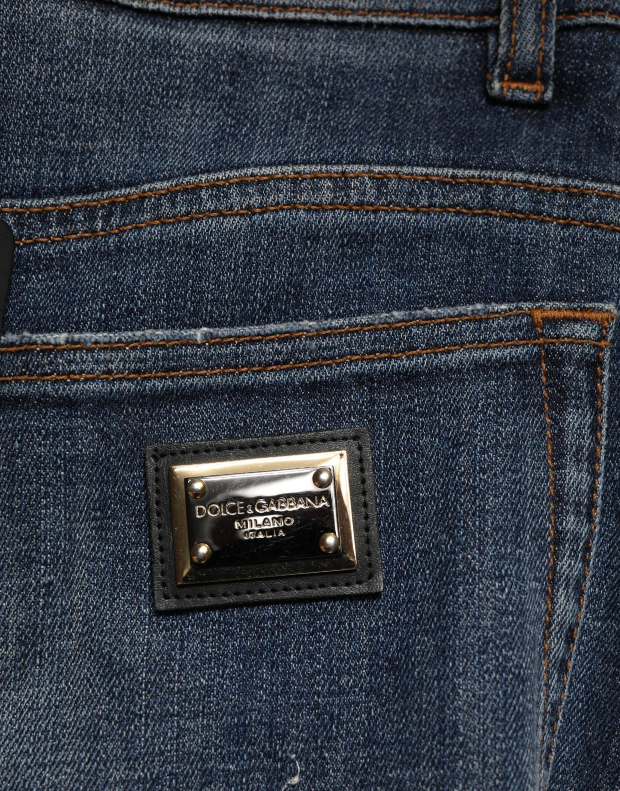 Dolce & Gabbana Blue Cotton Rhinestone Embellish Denim Jeans - Zeiniez