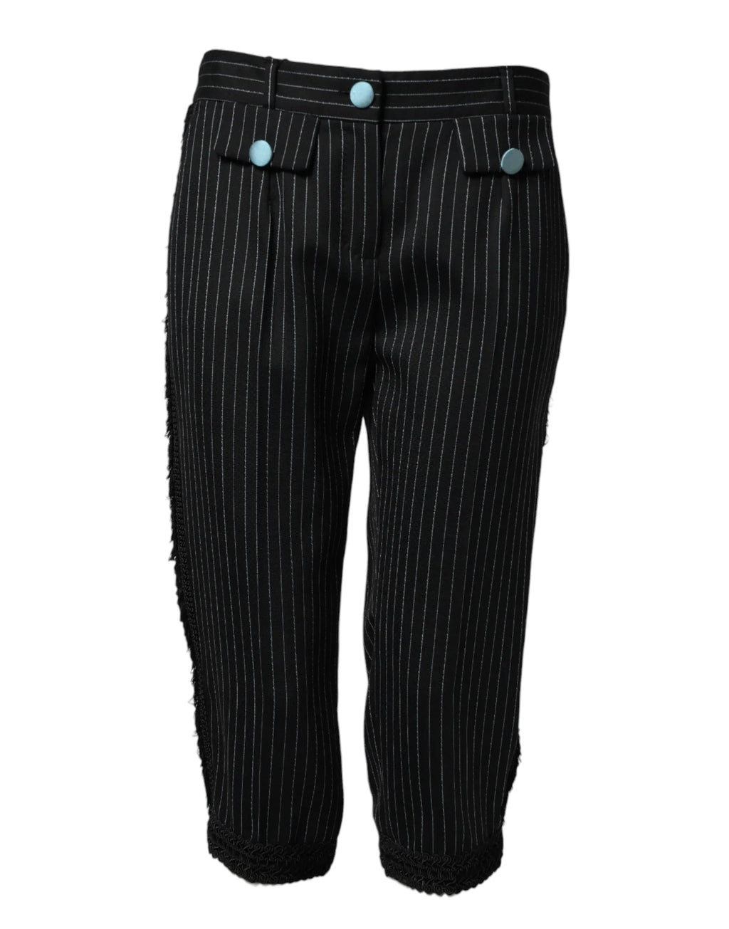 Dolce & Gabbana Black Wool Stripes Cropped Trouser Pants - Zeiniez