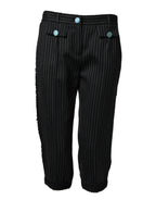 Dolce & Gabbana Black Wool Stripes Cropped Trouser Pants - Zeiniez