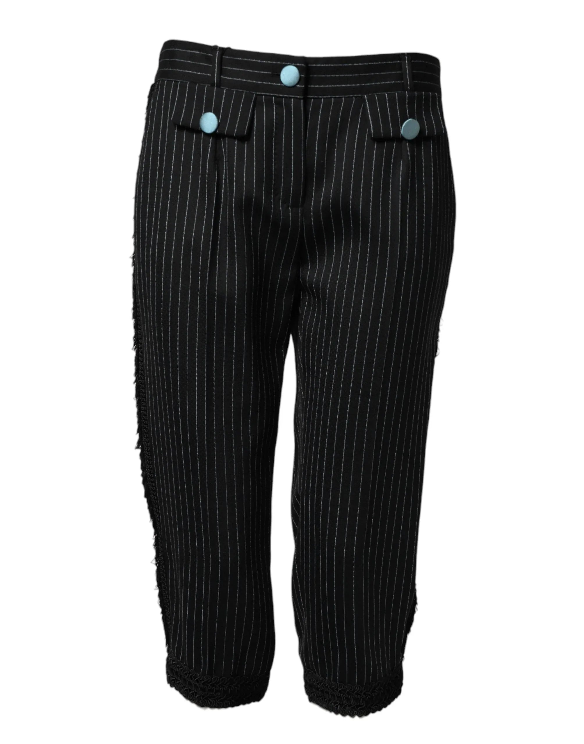 Dolce & Gabbana Black Wool Stripes Cropped Trouser Pants - Zeiniez
