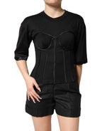 Dolce & Gabbana Black Cotton Bustier Corset Short Sleeves T-shirt - Zeiniez