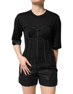 Dolce & Gabbana Black Cotton Bustier Corset Short Sleeves T-shirt - Zeiniez